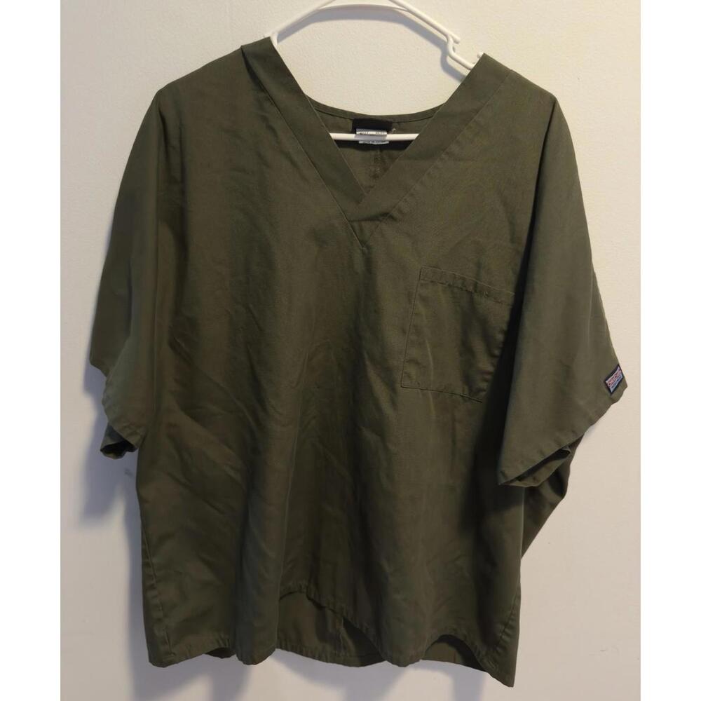 Cherokee Workwear Olive Scrub Top, Size XL Nurse Kitchen Hospital Work Clothes